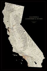 California - Landforms and Rivers FIne Art Print Map